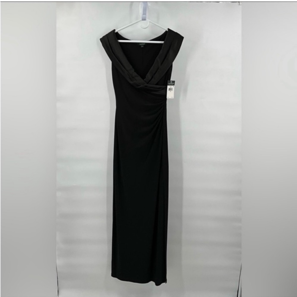 NWT Ralph Lauren Black Sweetheart V Neck Wedding Guest Formal Party Maxi Gown 6